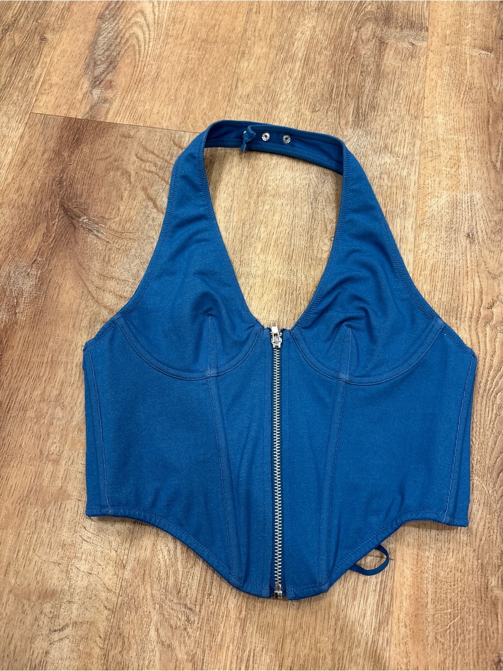 Urban Outfitters Blue Halter Zip-Front Crop Top